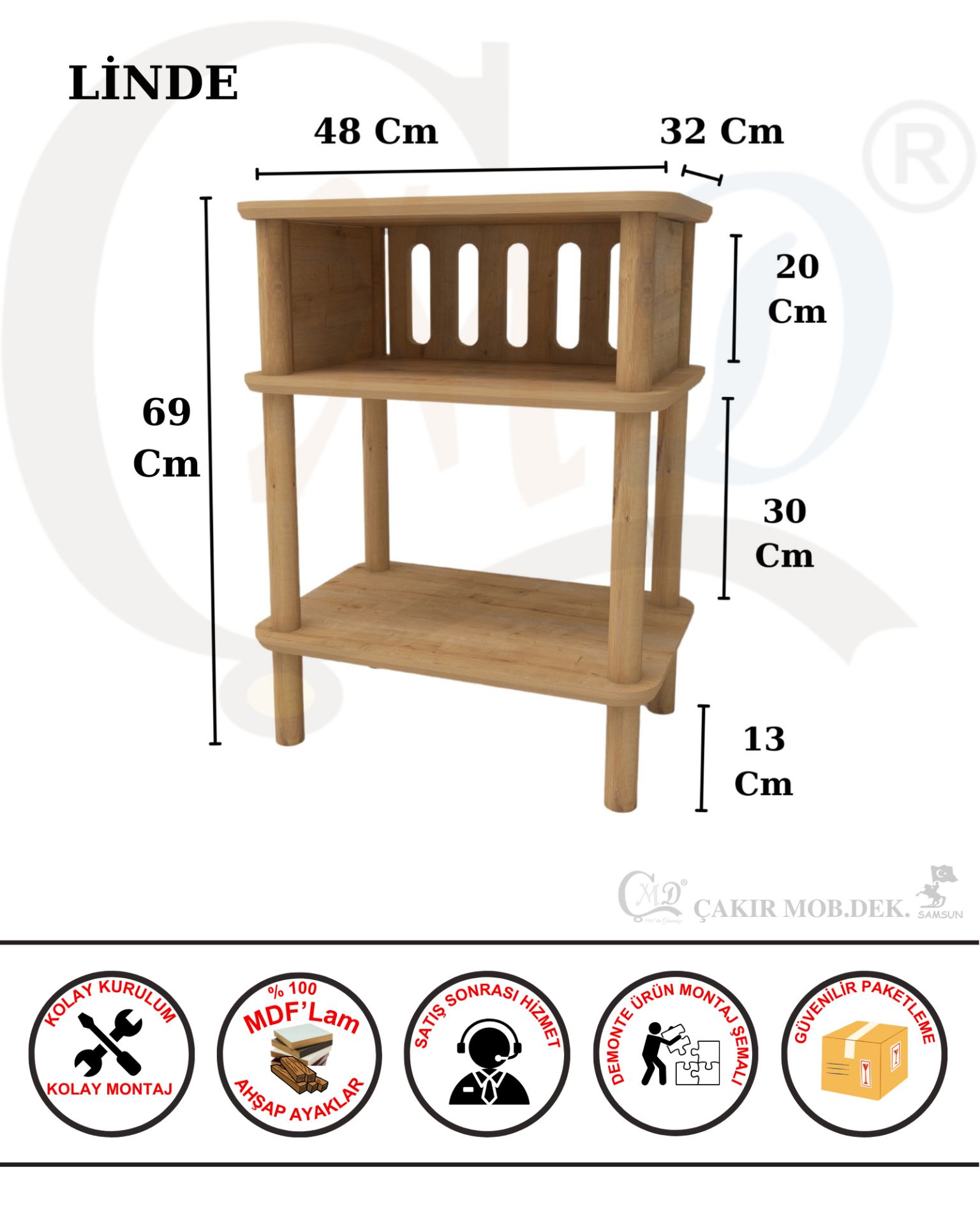 CMDWOOD LİNDE : Komodin Minimalist MDF lam ve Ahşap ayaklı Tasarım