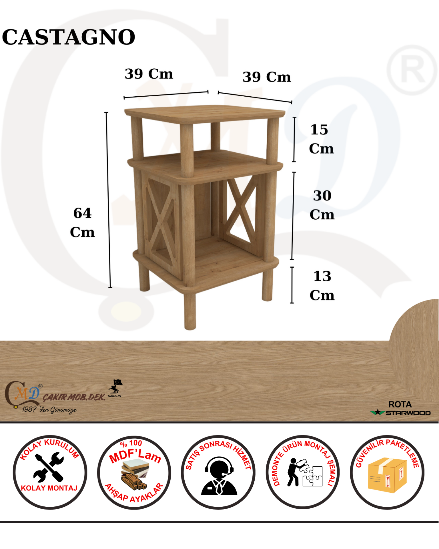 ÇMD ÇAKIR MOBİLYA DEKORASYON Castagno Komodin Minimalist Mdf Ve Ahşap Ayaklı Tasarım - Oturma Odası - Mutfak - Yatak Odası