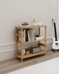 CMDWOOD ROSA : 3 Raflı Kitaplık – Minimalist Mdf Lam Ve Ahşap Ayaklı | Çok Amaçlı Raflı Dolap