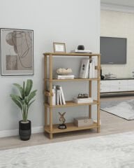 CMDWOOD ROSA : 4 Raflı Kitaplık – 112 cm Yükseklik – MDF Lam Gövde ve Ahşap Ayaklı – Modern & Şık Tasarım