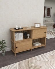 CMDWOOD AVENA:  Sürgülü Kapaklı Konsol – Kitaplık & Depolama Ünitesi | 120x40x79 cm | Ahşap Modern Tasarım