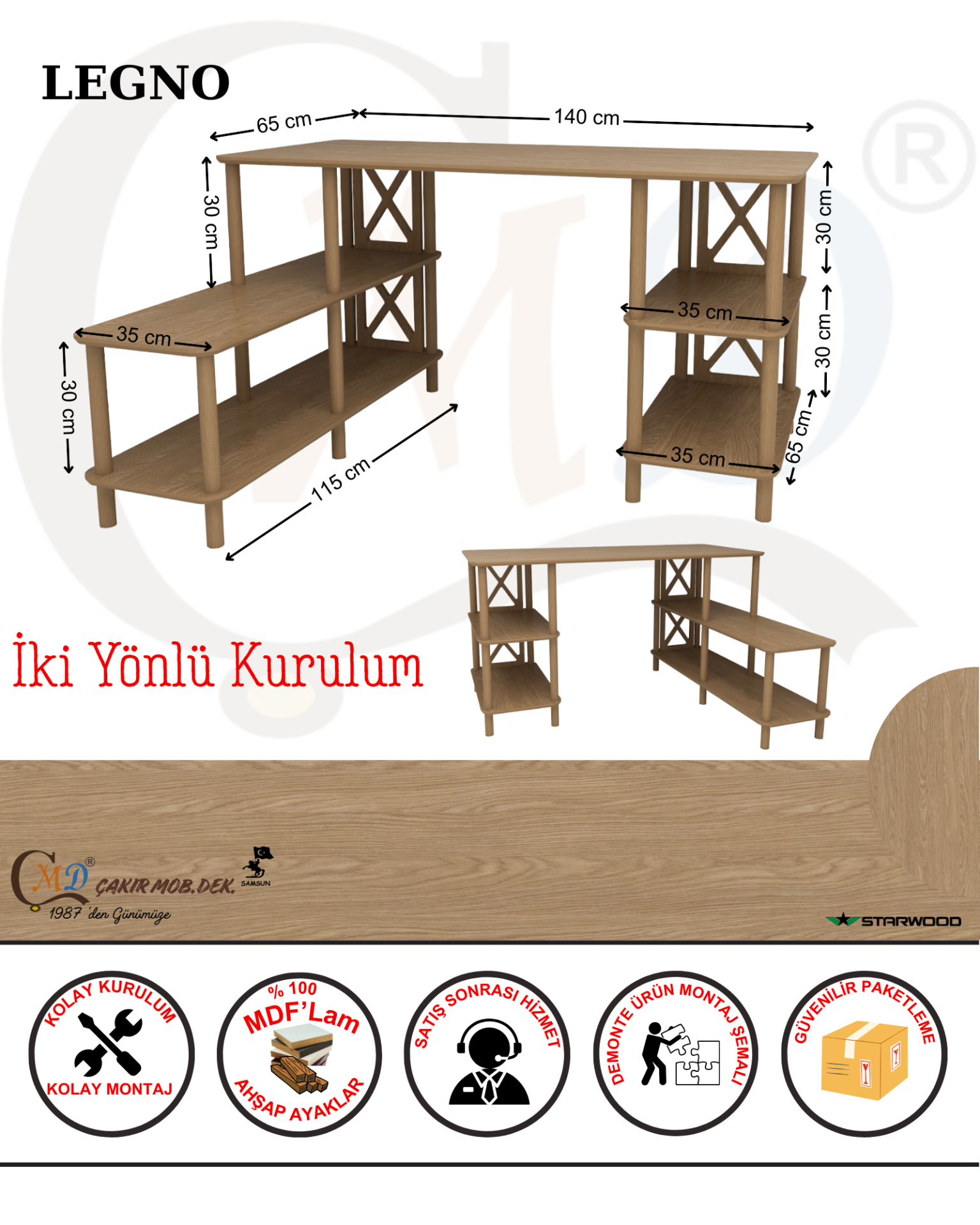 CMDWOOD LEGNO: Çalışma Masası: Minimalist Mdf, Ahşap Ayak Ve Yazıcı Rafı