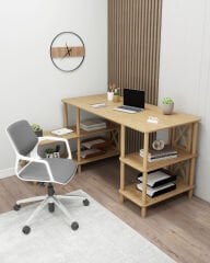 CMDWOOD LEGNO: Çalışma Masası: Minimalist Mdf, Ahşap Ayak Ve Yazıcı Rafı