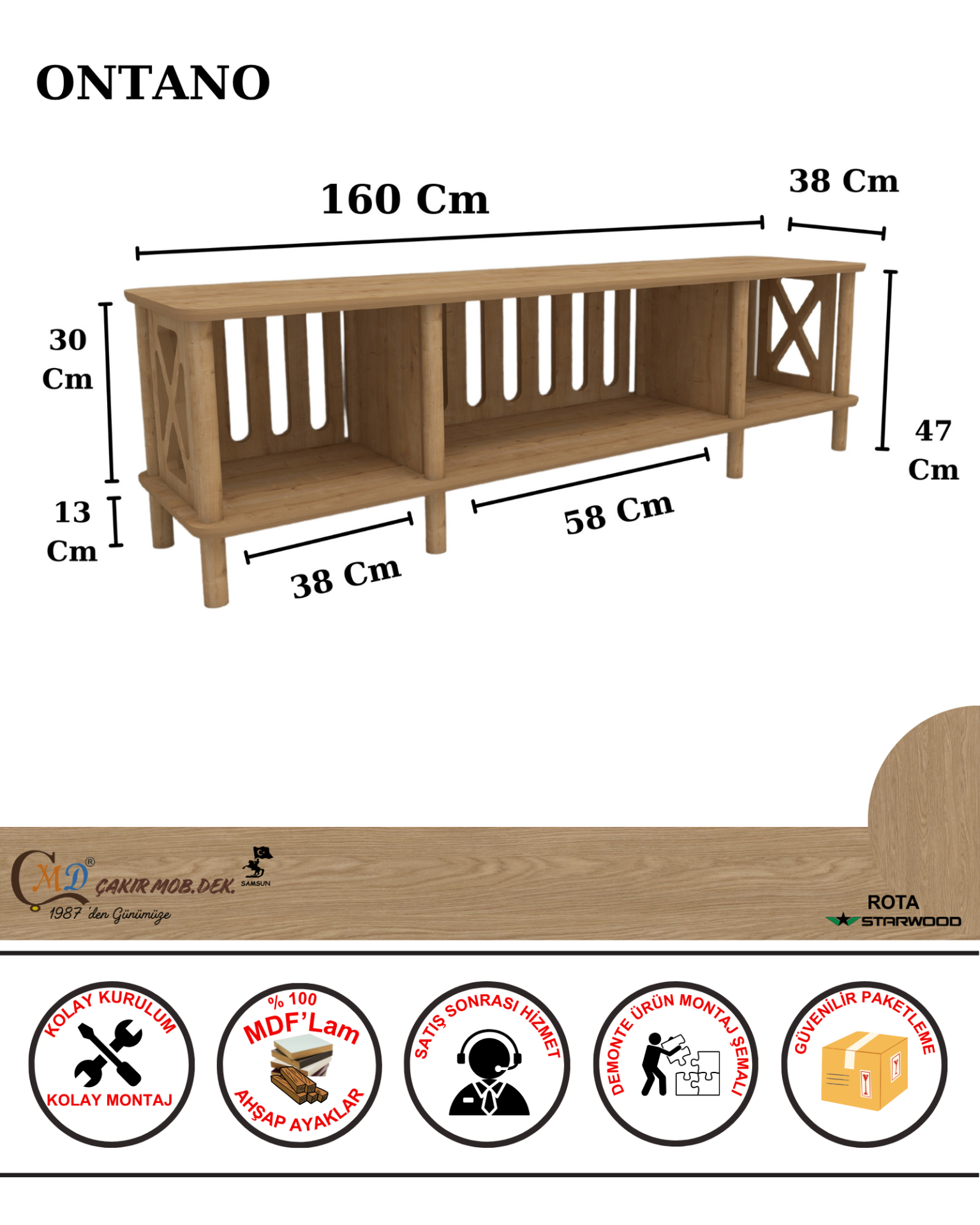 CMDWOOD ONTANO Tv Ünitesi 160cm Mdf'lam Ve Ahşap Tasarım -salon Ünitesi - Oturma Odası- Televizyon Odası