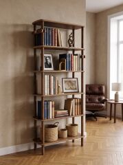 CMDWOOD ROSA  6 Raflı  CEVİZ Kitaplık :Minimalist Mdf Ve Ahşap Tasarım 174cm X 80cm X 30cm